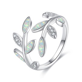Leaf Rings S925 Sterling Silver Opal Ring Adjustable Ring For Women White Opal Leaf Jewellery Gifts For Mom Lover (6)