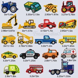 Framendino, 19 Pack Vehicle Iron on Patches Sew on Engineering Car Embroidered Appliques for Clothing DIY Crafts