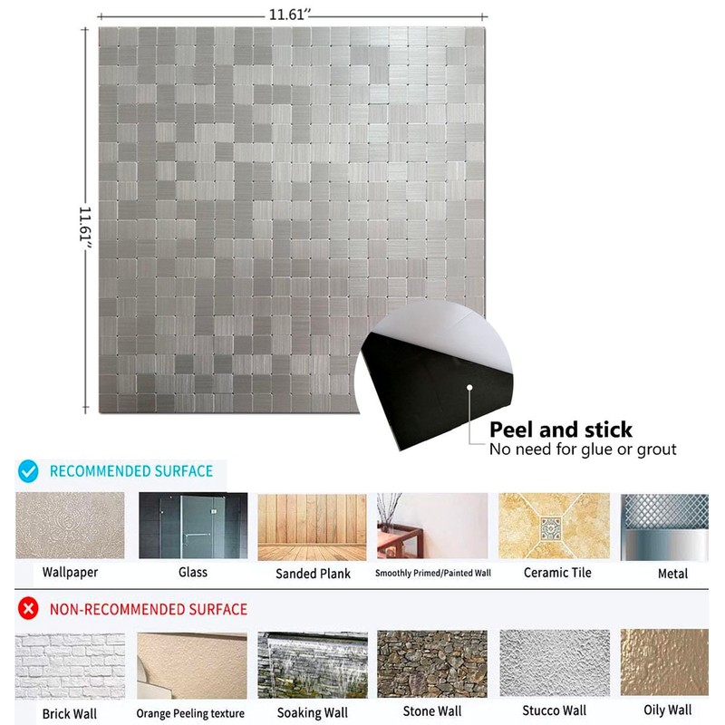 XUANINY Self-Adhesive Metal Backsplash, Peel and Stick Tile for Kitchen