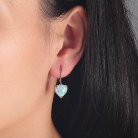 CiNily Heart Opal Earrings Leverback Drop Earring for Women Hypoallergenic, Pendant Earrings 14K White Gold Dangle Earring White Opal Hoops Birthday Jewelry