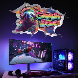 ANHUIB Large 3D Game Wall Decals Gamer Zone Wall Stickers Gaming Wall Art Stickers Teenagers Boy Room Playroom Decor Gaming Bedroom Accessories Otter Mural Decals for Kids Gamer Room Decoration