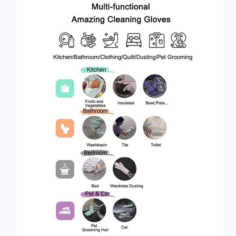 Yinceber Silicone Dishwashing Gloves, Pet Grooming Rubber Scrubbing Gloves for