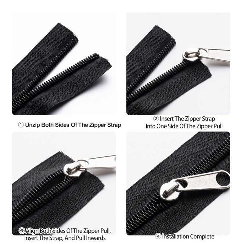 8 PCS Zipper Repair Kit Spare Zipper Pull 4 Sizes