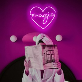 Pink Magic Heart Neon Sign LED Neon Lights for Wall Table Decoration Hot Pink Dimmable Neon Sign for Dorm Girl's Bedroom Living Room Valentines Day Mother's Day Birthday Christmas Wedding Party Decor