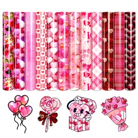 Tintnut Pink Hearts HTV Vinyl- 12 Sheets 12"x10" 3D Glitter Hearts Heat Transfer Vinyl Red Knitted Felted Patterned HTV Iron on Vinyl T-Shirts DIY Compatible with Cricut or Silhouette Cameo