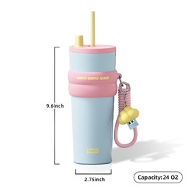 [Sidagar] 24oz Insulated Water Bottle – Cute Stainless Steel Tumbler with Lid & Straw | Keeps Drinks Hot/Cold 12H | Portable, Reusable, Dishwasher Safe | Ideal for Iced Coffee, Travel, Outdoor Fun, Summer Use dealsforyoudays:_Blue