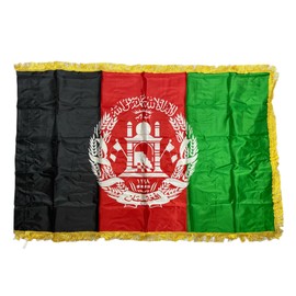 Stormflag Afghanistan Satin with Golden Fringe Flag and Big Logo 90 cm x 150 cm Polyester with Golden Fringes