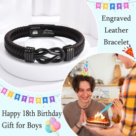 EYQV 18th Birthday Gifts for Boys, Engraved Leather Bracelet 18th Birthday Gift for Son Nephew Grandson Brother, Best 18 Year Old Gifts for Boys