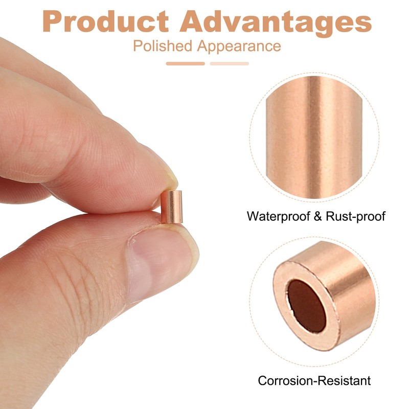 sourcing map 1/16"(1.5mm) Wire Rope Stop Sleeve, Copper Crimping Loops
