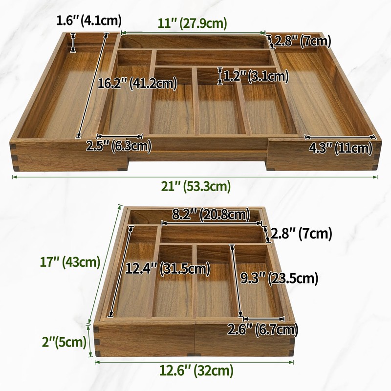 Luxury Acacia Kitchen Drawer Organizer - Silverware Organizer - Utensil