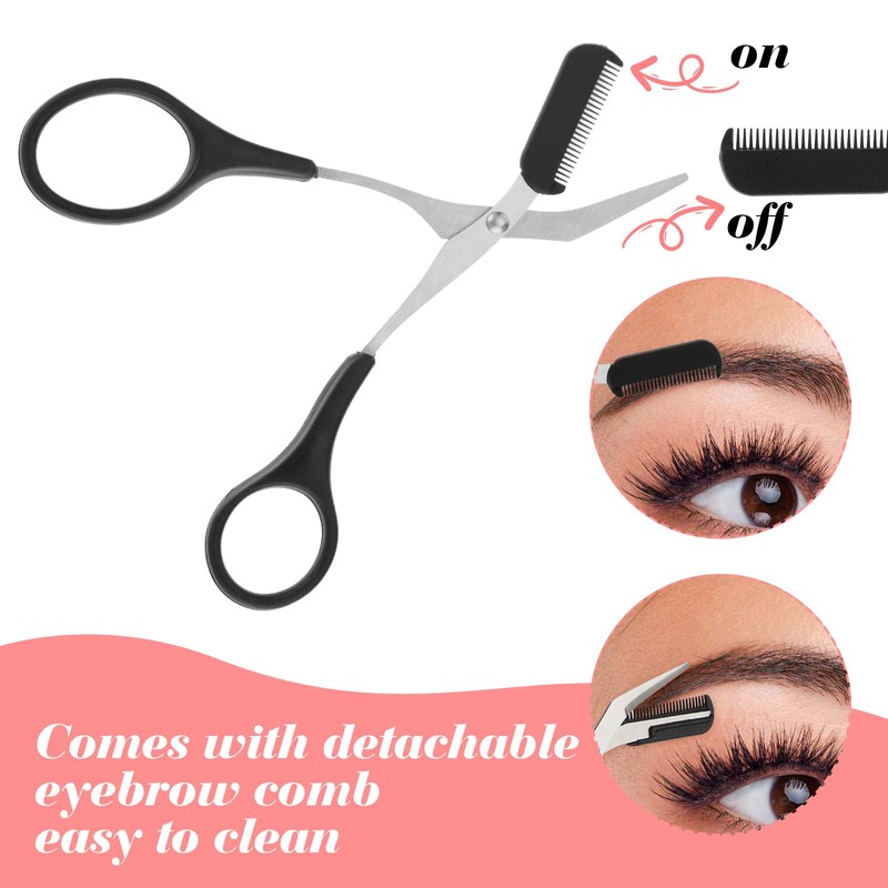 2pcs Black Professional Precision Brow Scissors Eyebrow Trimmer Scissors with