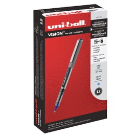 uniball Vision Rollerball Pens with 0.7mm Fine Point, Blue, 12 Count & uniball Gel Pens, 207 Signo Gel with 0.7mm Medium Point, 4 Count, Black Pens are Fraud Proof