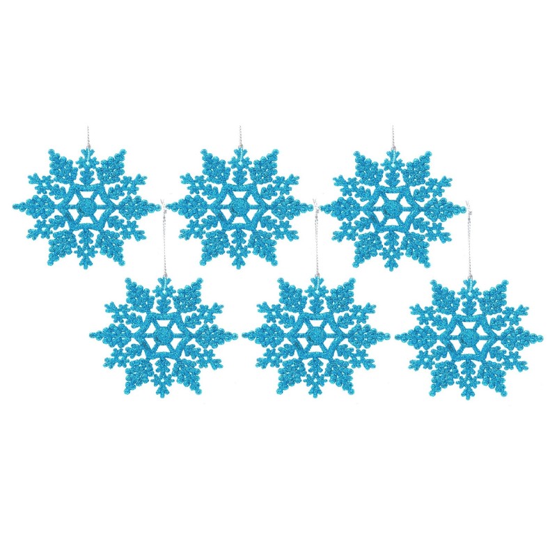 12pk Glitter Snowflake Hanging Decorations, Christmas Tree Snowflake Baubles/Ornaments (Turquoise)