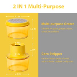 Corn Stripper, 2 in 1 Multi-functional Corn Peeler and Ginger Grater with Bowl and Hand Protector,Quick Remove Corn Kernel