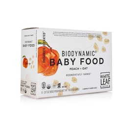 White Leaf Provisions Biodynamic Organic Baby Food – 12 x 3.17 Oz Peach + Oat Unsweetened Baby Puree Pouches - Squeezable Baby Food & Toddler Snack
