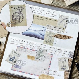 4 Boxes Vintage Sticker Stamp Scrapbooking Stickers for Scrapbook Calendar Notebook Diary Photo Album DIY Decoration 44 mm x 44 mm Stamps, Colour Cards, Landscapes