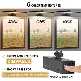 Yuichoy 2 Pack Picture Light Battery Operated for Wall, 16" Wireless Art Lighting for Painting, 6 Color Lights with Remote, Dimmable 5200mAh Picture Frame Lights, Gallery Light Black