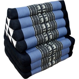 GURU SHOP Thai Cushion, Triangular Cushion, Kapok, Day Bed with 3 Cushions - Black/Blue, 30 x 50 x 160 cm, Asian Seat Cushion, Sleeping Mat, Thai Mat
