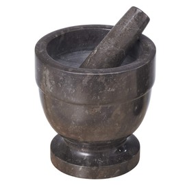 Natural Charcoal Marble Mortar & Pestle – Handcrafted Stone Grinder for Spices, Herbs & Kitchen Essentials (5.9” Diameter)