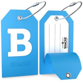 Shacke Initial Luggage Tag with Full Privacy Cover and Stainless Steel Loop - Aqua Teal (Letter B)