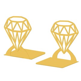 Peacoblue Metal Bookends for Shelves, Modern Decorative Heavy Duty Study Book Support Stoppers for Office, Desk, Shelf, Room 5.3"x4.3"x6.1" Cast Iron Simple Golden Book Ends, 1 Pair (Gold Diamond)