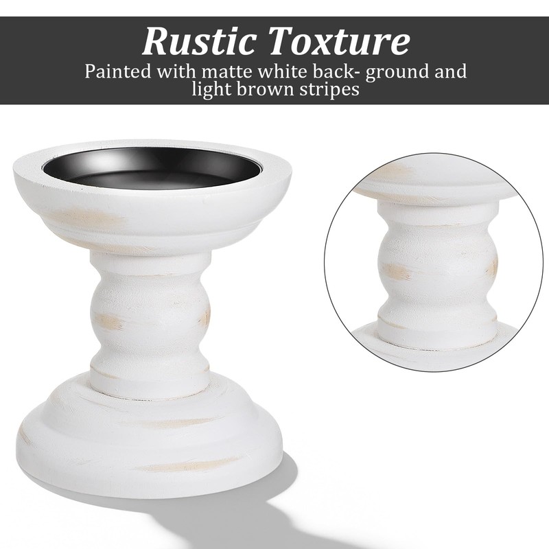 4 Pcs Wood Pillar Candle Holder Rustic White Candle Holder