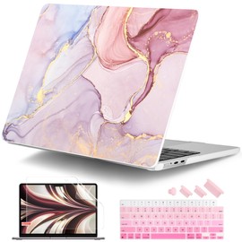 DONGKE for M4 MacBook Air 13.6 Inch Case 2025 2024 2023 2022 Model A3240 A3113 A2681 M3 M2 Chip, Plastic Hard Shell Case Cover with Touch ID for MacBook Air 13 Inch M4 - Pink Marble
