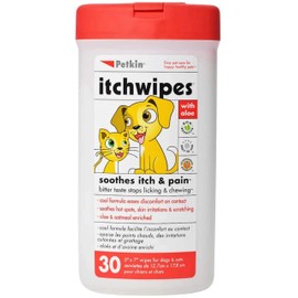 Petkin Anti Itch Wipes for Dogs and Cats - Soothes Hot Spots, Skin Irritations and Scratching - Bitter Taste Stops Licking and Chewing - Super Convenient, Ideal for Home or Travel - 30 Wipes