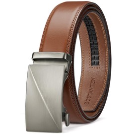 BOSTANTEN Mens Belt Leather Ratchet Belt For Men Dress and Casual with Adjustable Buckle, Trim to Fit
