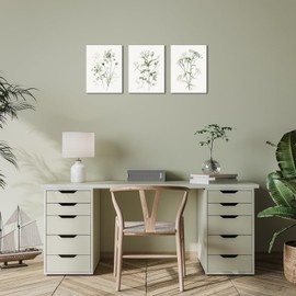 LoveHouse Green Canvas Wall Art Sage Green Floral Leaves Painting Watercolor Plant Pictures Prints