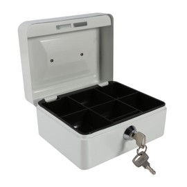 Security Box with Key Mini Portable Steel Security Safe Petty Lockable Cash Money Coin Household(5.9 x 4.72 x 2.95in)(White)