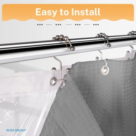 River Dream 3 in 1 Shower Curtain Set, Waffle Fabric Shower Curtain and Waterproof Clear Liner Set with Double Sided Metal Hooks, Grey, 72" W*72" H