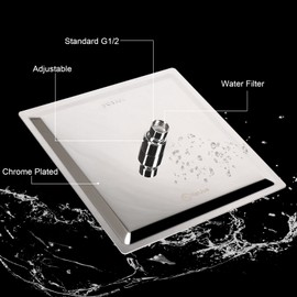 HarJue Shower Head with Extension Arm, High Pressure Square Shower Head with ShowerArm, Stainless Steel Rainfall Showerhead-Waterfall Full Body Coverage (10'' ShowerHead with 16'' Arm, Chrome)