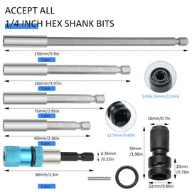 REJOECE 10 PCS Magnetic Extension Bit Holder Set, Magnetic Drill Bit Holder, Electric Drill Screwdriver Extension, 1/4 Inch Hex Bit Holder Impact Extension for Drill Impact Driver(150/100/75/66/60mm)