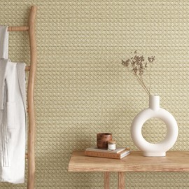 Stickyart Natural Peel and Stick Rattan Wallpaper Faux Textured Weave Cane Wallpaper Removable Rattan Caning Wall Paper Modern Self Adhesive Cane Contact Paper for Cabinets Drawers Shelf 15. 8"x160"