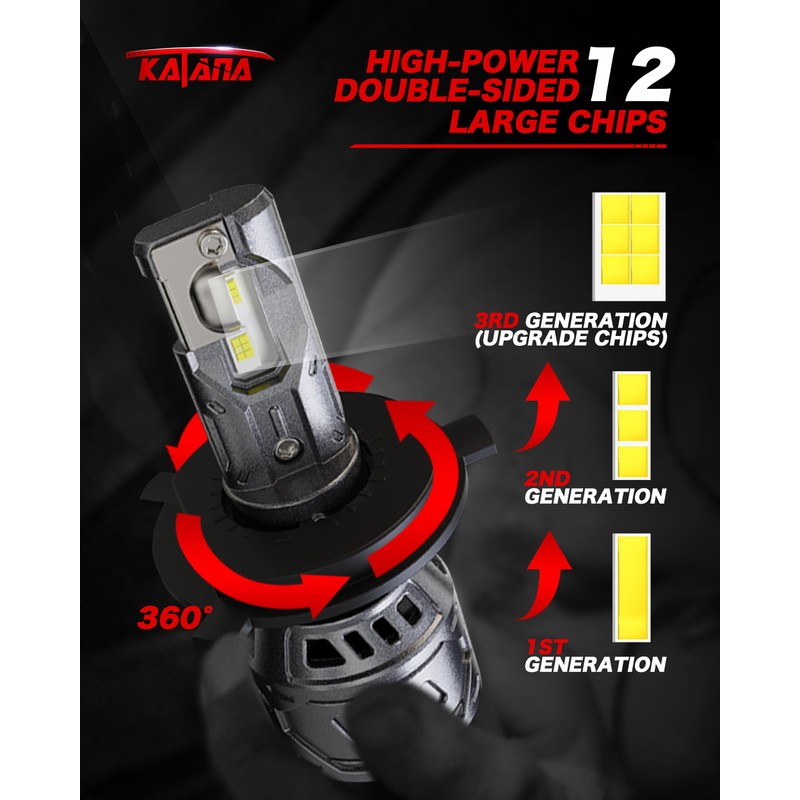 Katana H4 Bulbs, 9003 Light Bulb 400% Brightness 6500K Xenon