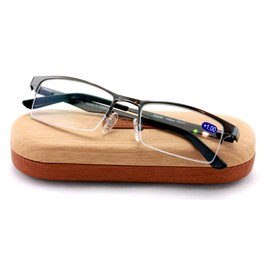 Premium Half Rim Reading Glasses With Anti-reflective AR Coating Spring Hinge Reader (Gunmetal, 2.00)