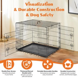 Sweetcrispy Large Dog Crate with Divider Panel, 36 Inch Double Door Folding Metal Wire Dog Cage with Plastic Leak-Proof Pan Tray, Pet Kennel for Indoor, Outdoor, Travel, 36S