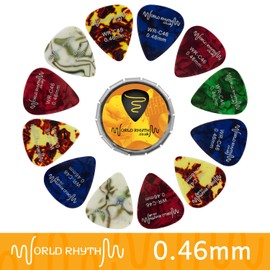 World Rhythm 0.46 mm Guitar Picks - 12 Celluloid Guitar Picks and Storage Tin - Choice of Colours/Designs WR-C46