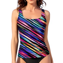 Aqua Eve Tankini Tops for Women Swimwear Top Only Tummy Control Bathing Suit Top No Bottom (Available in Plus) Color Striped M