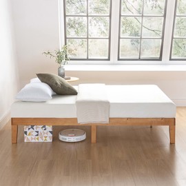 Mellow Naturalista Classic 12 Inch Solid Wood Platform Bed with Wooden Slats, Twin XL, Natural Pine