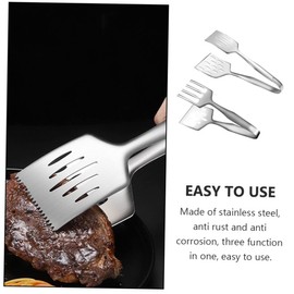 KICHOUSE 2PCS Stainless Steel Multi-Functional Steak Tongs Locking Mechanism Food Clamp for BBQ and Cooking Kitchen Gadget for Grilling and Pancakes