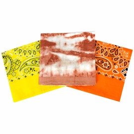 HankieWorld Bandanas for Men and Women Soft Handfeel Square Dould Sided Printing,6 Pack Fine Cotton Bandanna Scarf（3 Pack-Yellow Tie Dye）