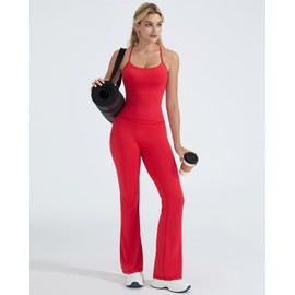 OMKAGI 2 Piece Workout Sets for Women Padded Tank Tops Flare Leggings Pilates Outfits(S,449-Red)