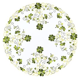Grelucgo Small Embroidered Shamrock Tablecloth, St. Patrick's Day Decor (Round 34 inches Tablecloth)
