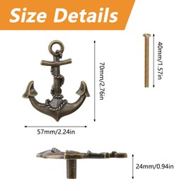 MOROBOR Anchor Bronze Vintage Knob,6 PCS Vintage Cabinet Handles Retro Bronze Drawer Pull Knobs Zinc Alloy Single Hole Cupboard Handle with Screws (70 mm*53 mm)