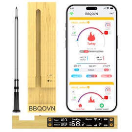 BBQOVN WiFi Sub-1G Wireless Meat Thermometer Unlimited Range, Check Temp Anywhere,7 NIST Certified Sensors with Ambient Temp, Monitor for BBQ, Grill, Oven, Smoker, Air Fryer (Black)