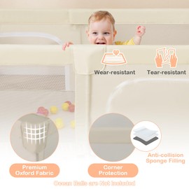 Costzon Large Baby Playpen, 75" x 59" Baby Activity Center w/Zippered Doors, Mesh Storage Bag, Indoor Outdoor Baby Play Yard Fence for 0-3 Years Old Infants & Toddlers (Beige)