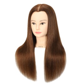 Female 100% Human Hair Mannequin Head Hair Styling Training Head Cosmetology Manikin Head Doll Head for Hairdresser with Free Clamp (brown) (18 Inch)