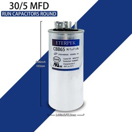 ETERPEK 30+5 uF 30/5 MFD ±6% 370V/440VAC CBB65 Dual Run Start Capacitor for AC Round A/C Capacitor for Motor Run, Condenser Straight Cool, Heat Pump, Air Conditioner, AC Unit Fan, HVAC